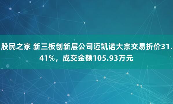 股民之家 新三板创新层公司迈凯诺大宗交易折价31.41%，成交金额105.93万元