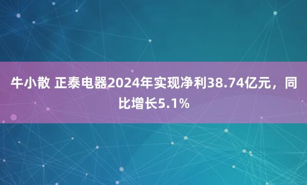 牛小散 正泰电器2024年实现净利38.74亿元，同比增长5.1%